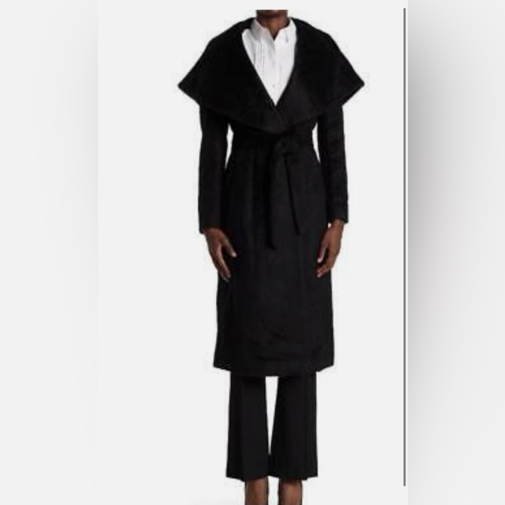 DKNY Alpaca Black Wide Shawl Collar Wrap Coat